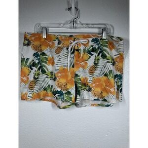 Hula Bay Shorts Mens XL White Orange Pineapple Floral Swim Trunks Boardshorts
